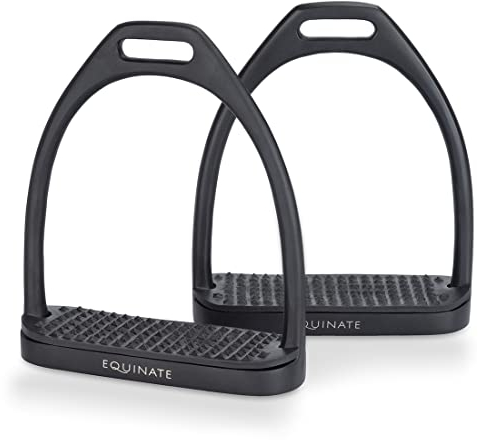 Equinate Steigbügel Midway 10cm Schwarz Matt - Mit Anti-Rutsch Trittfläche aus Gummi - Für Erwachsene und Kinder - 2 Stück