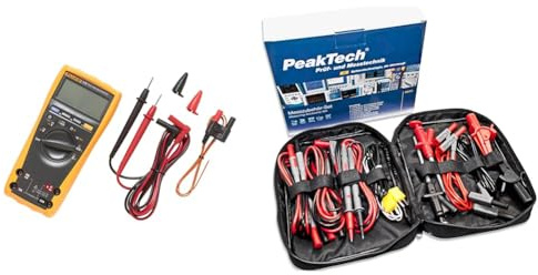 Fluke Multimeter, FLUKE-179 ESFP & Peak Tech P 8200 – Messzubehör Set für Digital Multimeter, Prüfkabel Set, Elektronik Sortiment mit Prüfkabel, Laborleitungen, Messleitungen - 14-teilig inkl. Tasche
