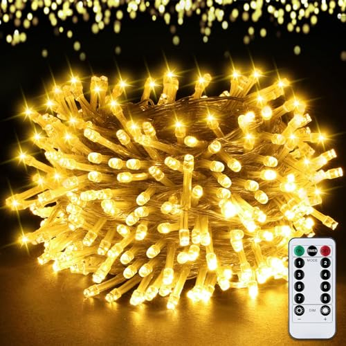 POWZOO Lichterkette außen 30M 300 LED Lichterkette Außen Weihnachtsbeleuchtung außen 8 Modi Fernbedienung Timer,IP44 Erweiterbar Lichterkette für innen,Weihnachtsdeko Party Hochzeit Garten(30M)