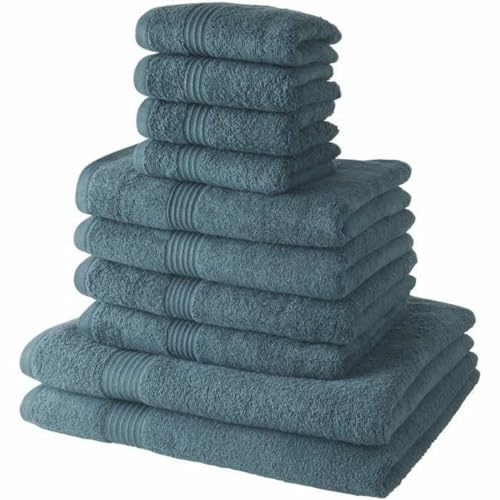 Lot de 4 Serviettes de Bain 30x50 + 4 Serviettes de bain50x90 + 2 Draps de Bain 70x130 cm 100% Coton - Paon
