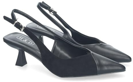 82012-Zapatos de Salon para Mujer con Tacon, Elegantes y Comodos, Diseno Moderno, Dos Materiales con Punta Fina y Cierre de Hebilla Ajustable, para Todo Tipo de Ocasiones.. Talla 38 Negro