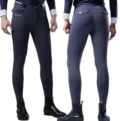 Kduplily Mens Riding Breeches Equestrian Full Seat Silicone Grip Horse Riding Pants with Belt Loops Horseback Equipment (US, Numeric, 33, Regular, Regular, Dark Blue)