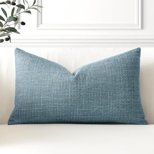 Artscope Juego de 1 Fundas de Cojines Decorativas Cuadradas de Lino 30 x 50 cm para Decoración del Hogar Sofá Dormitorio Coche 12x20 Azul