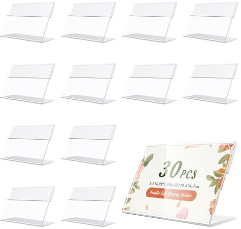 30Pcs Support D'affichage de Prix en Acrylique, Transparent Porte Étiquette de Prix, Porte Étiquette de Nom en Acrylique, Presentoir de Table Transparent pour Boutique de Supermarché, Bureau