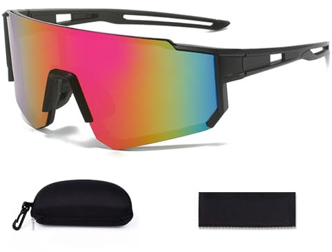JXCTNNU Occhiali da Sole Sportivi Polarizzati Occhiali da Ciclismo Occhiali da Sci Occhiali Montagna con Custodia e Panno Protezione UV400 per Ciclismo, Motociclismo, Sci, Alpinismo (Nero Viola)