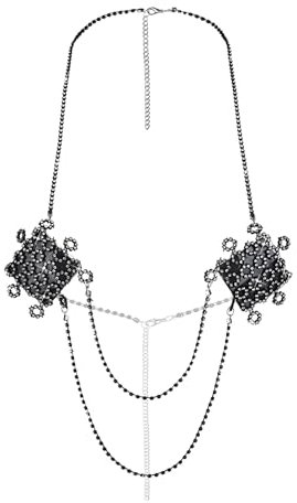 Körperkette Dessou mit Steine Glitzer Bikini Brustschmuck Körper Quaste mit Nippelabdeckung Rund