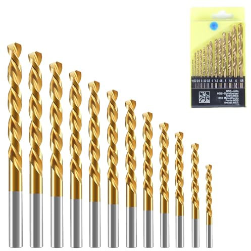 Drill Bit Sets, (1.5-6.5mm,13pcs) HSS Drill Bit Set Cobalt Drill Bits, Cobalt Titanium Coated Metal Drill Bits Tool, Metal Drill Bits for Hard Steel for Drilling Tool Wood, Metal & Plastic