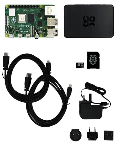 atxx Raspberry Pi 4 4GB Base Kit – Kit Ordinateur Monocarte avec Pi 4 (4GB), Boîtier, Alimentation, 2X Câbles Micro-HDMI (2m), OS Bookworm Préinstallé – pour Débutants & Makers