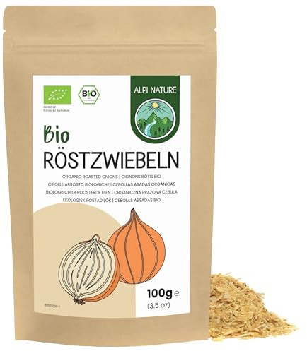 Alpi Nature Cebollas Crujientes Orgánicas 100g, Hojuelas de Cebolla Asadas sin Aceite de Palma Añadido