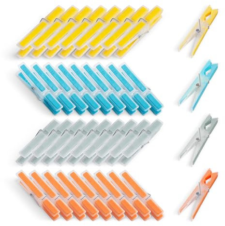 AiQInu 40 Pezzi Mollette per Bucato, Plastica Portamollette Clothes Pegs Antiscivolo, Multicolore Molletta Non Lascia Segni per Biancheria Intima Pantaloni T Shirts Calze