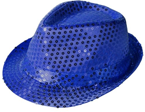 Aomig Paillettenhut Herren Glitzer Partyhüte Kopfbedeckung Erwachsene Unisex Narrenkappe Retro-Hut Bühnenhut Clubstyle Partyhut für Disco Glitzer Kostümzubehör Kostüm Karneval Mottoparty (Königsblau)