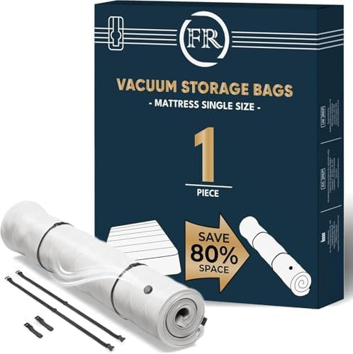FiRiO Sacco Sottovuoto Materasso Singolo per Materassi fino a 200x100cm (Dim. della Borsa Singolo: 240x130cm) I Sacco Materasso Singolo per Materassi in Schiuma, Gel e Lattice I Con 2 Cinghie