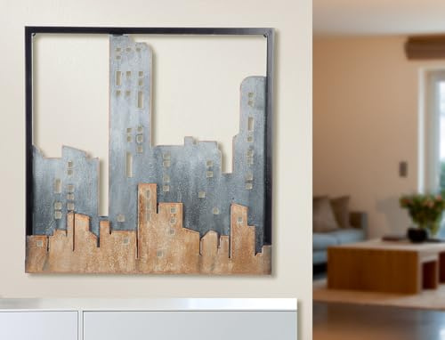 Casablanca Väggrelief City metall blå brun strukturerat stadsmotiv kvadratisk 50 x 50 x 3 cm dekoration konst väggbild bostadstillbehör
