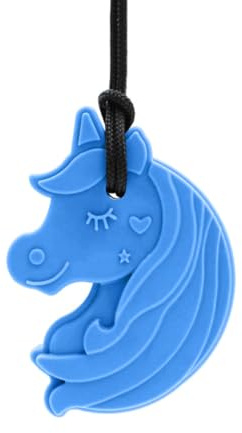 ARK Collier à mâcher licorne - Collier à mâcher pour enfants - Silicone sans BPA - Aide à la dentition et stimulation sensorielle - Aide à la mastication à l'autorégulation (bleu, fixe)