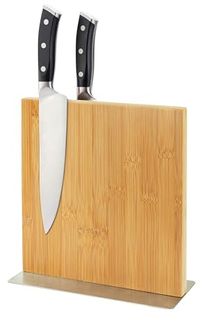 Relaxdays Messerblock magnetisch, doppelseitig, Bambus & Edelstahl, HxBxT: 23 x 25 x 10 cm, Messerhalter, Natur/Silber