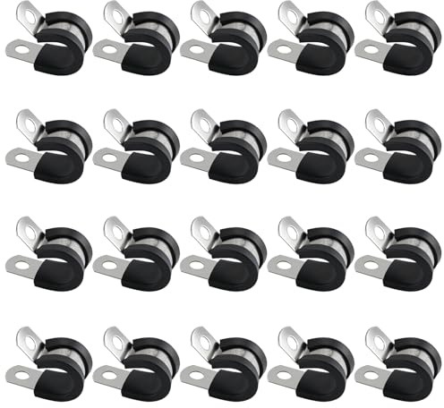 20 PIEZAS Abrazaderas de Acero Inoxidable con Amortiguación de Goma en Forma de R, Tacos de Cable y Clips para Tubos P Clip, Abrazaderas de Manguera con Revestimiento de Goma, Abrazaderas de Manguera