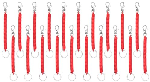 PATIKIL 20 Pcs Porte-Clés Rétractable À Ressort Hélicoïdal Rouge | Porte-Clés En Corde Spirale