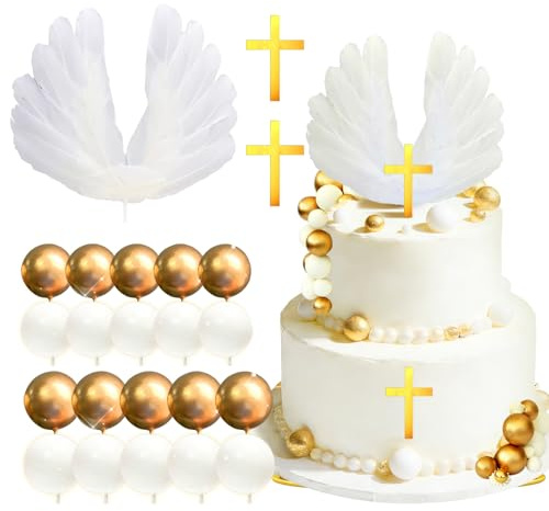 Croix Decoration Gateau, 23pcs Topper Gateau Bapteme, Décoration Gâteau Communion, Boules Décoration Gâteau, Convient pour le Christianisme, la Sainte Communion, le Baptême, la Baby Shower