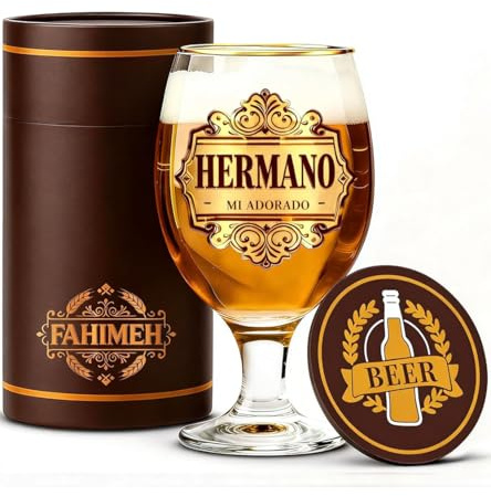 FAHIMEH Regalo Hermano Cumpleaños Aniversario Navidad Personalizadas Jarra Cerveza, de Hermanos Originales Ideas Hombres Regalos con Posavasos, 400ml