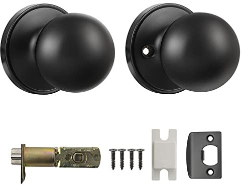 Probrico Matte Black Door Knobs, Black Internal Door Knob Set, Passage Black Door Knob for Interior Doors, Keyless, 1 Pack