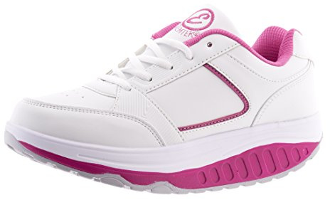 EGLEMTEK Scarpe RASSODA Glutei TM Benessere Dimagranti Sportive Fitness Ginnastica Aerobica BASCULANTI Bianco Fucsia (41)