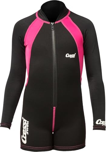 Cressi Shorty Kid - Muta Shorty per Bambini in Neoprene Ultra Stretch 1.5/2mm, Maniche Lunghe, M (3 Anni), Nero/Rosa