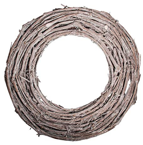Rayher corona decorativa in vimini piatta, legno di vite, bianco slavato, 40 cm di diametro, altezza 3cm per decorazioni stagionali, 65272505