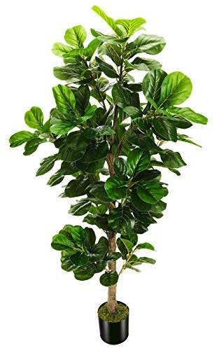 OXLLXO 6ft Artificial Fiddle Leaf Fig Tree (72in) with Plastic Nursery Pot Faux Tree, Ficus Lyrata Fake Plant for Office House Farmhouse Living Room Home Decor (Indoor/Outdoor)
