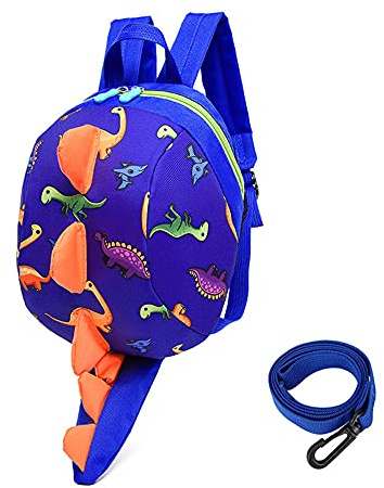 TOPWAYS Kids Dinosaur Backpack Boys Girls Toddler Rucksack, Cartoon Safety Anti-Lost Strap Rucksack with Reins, for 1-5 Years Old Toddler (Blue)