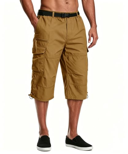 MAGCOMSEN Mens Cargo Shorts 3/4 Knee Length Cotton Pants Earthy Yellow,36