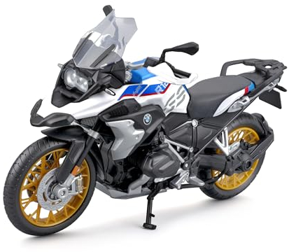 Maisto BMW R1250GS: Motorradmodell im Maßstab 1:12, mit Federung und ausklappbarem Seitenständer, 17 cm, blau-weiß (5-20100), Mittel
