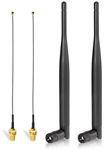 Bingfu External WiFi Antenna RP-SMA Male Aerial Dual Band 2.4GHz 5.8GHz 6dBi 15cm RP-SMA Female Pigtail Cable (2-Pack) for Intel Fenvi HP DELL Wireless Mini PCI Express PCIE Network Card