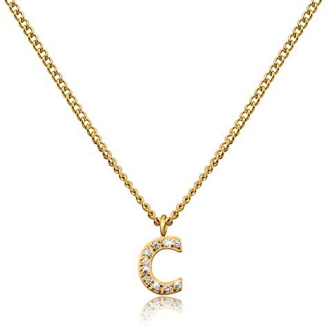 GD GOOD.designs Kette Buchstabe C Gold für Damen I 18K vergoldete Halskette mit Zirkonia Initialien I Goldene 316L Edelstahl Buchstabenkette (Buchstabe C)- Valentinstag-Geschenk für Sie und Ihn