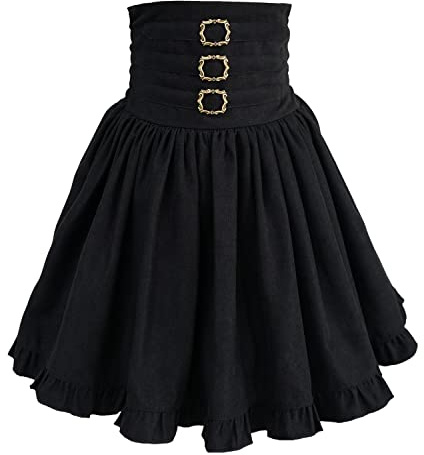 Lolita Mini jupe Harajuku gothique taille haute trapèze courte patineuse vintage élégante à volants jupe évasée, Noir , Taille unique