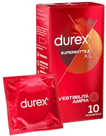 Durex SuperSottile XL, Preservativi Ultra Sottili e Extra-Large, 10 Profilattici