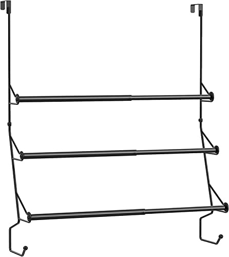 Toallero para colgar sobre la puerta, toallero de baño ajustable de 3 niveles con ganchos, soportes para barra de toallas colgantes para almacenamiento de toallas, color negro