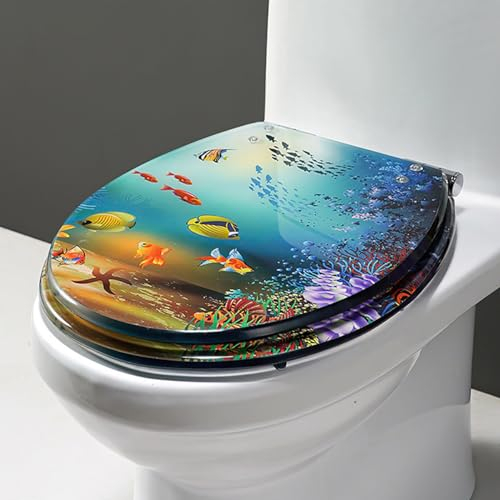 Dazzluxe Unterwasserwelt-Toilettensitz, Länglich, Blauer Transparenter Toilettensitzbezug Mit Soft-Close-Toilettendeckel, Runder 3D-Toilettensitz Aus Kunstharz Der Ocean-Serie Für U/V/O-Toilette