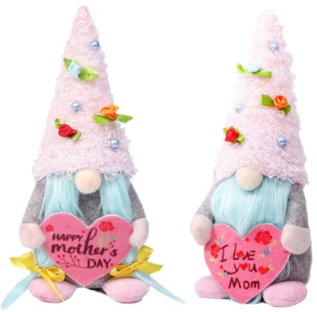 XYPNRTMP Muttertag Deko Wichtel 2 Stück,Zwerge Puppen Set,GNOME Figuren, Elfen Zwergpuppe Ornament,Muttertag Stehende Plüsch Ornament,Puppe Frühling, Muttertagsgeschenk Geburtstags Geschenk für Mama
