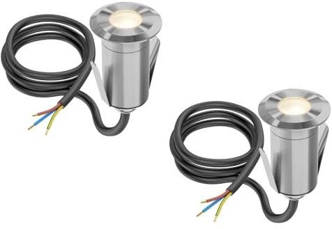 ledscom.de 2 Lampada da incasso a pavimento GLOX a LED per esterni, IP67, alluminio, rotonda, Ø 35 mm, bianco caldo, opaca