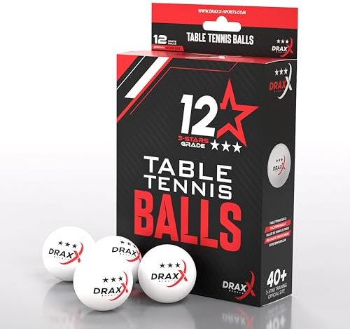 DRAXX Sports Balles de ping-Pong Blanches 3 étoiles - Lot de 12/24/48 pcs - Taille 40+ - Parfaites Loisirs, entraînement & compétition Tennis de Table, qualité Pro Garantie (Boite x12 PCS)