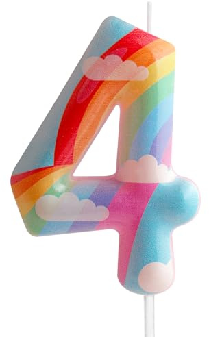 Velas de cumpleaños número 4 con diseño de arco iris rosa para fiesta, adorable para bebé, niña, niño, decoración de pastel, celebración de graduación, aniversario