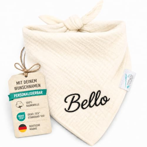 Collier pour chien brodé avec nom, certifié Oeko-TEX® Standard 100 - Bandana personnalisé pour chien, cadeau pour les amoureux des chiens (Beige)