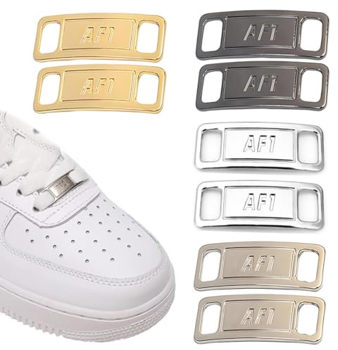 WeddHuis 4pcs Af1 Metal Tag,Metall Schnürsenkel Schnalle,Elastische Schuh Tag Schuhschmuck,Fashion Sneaker Schuh Charms,DIY Sneaker Kits,Metall Air Force 1 Schnürsenkel für Wanderschuhe