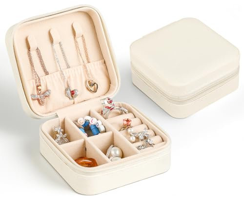 Windfromort Boîte à Bijoux de Voyage Compacte, Cuir PU 10x10x5 cm – Élégante et Portable, Parfaite pour Boucles d’Oreilles, Bagues et Colliers, Idéale pour Voyages