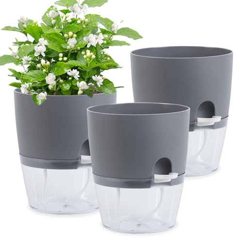Hurifeng Selbstbewässerung Blumentopf 3er Set - Transparenter Pflanzkübel mit Wasserspeicher & Wasserstandsanzeiger - Automatisches Bewässerungssystem für Kräuter & Zimmerpflanzen auf Balkon, Fensterb