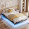 IRONCK Bett 120x200 mit LED Beleuchtung und Ladestation, Bettgestell 120x200cm mit Stauraum, Floating Bed Frame, Bettrahmen 120x200cm, Jugendbett, Metallbett mit Lattenrost Einzelbett, Grau