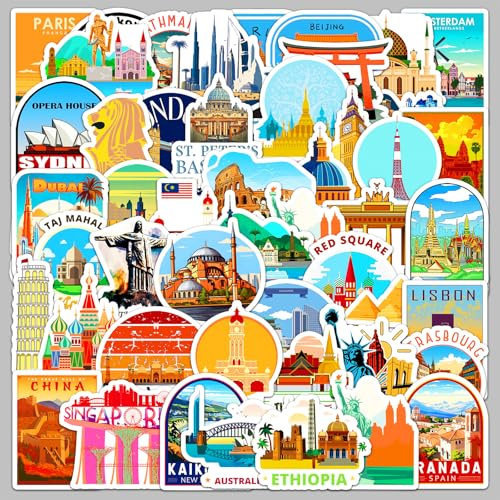 50 Adesivi Viaggi Piccolo Stickers per Diario di Viaggio Scrapbooking Journaling Fotoalbum Valigia Laptop
