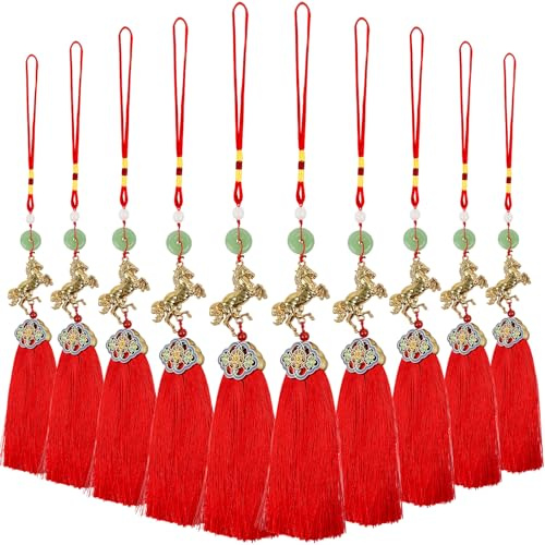 10 PCS 2026 Chinese New Year Ornament - Horse Year Feng Shui Pendant,Red Tassel Hanging Pendants for Lunar New Year,Zodiac Horse Good Luck Charms for Spring Festival Decorations (red)