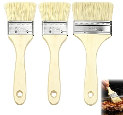 JOVYTH Pack De 3 Pinceles Para Hornear – Brocha De Cocina De Cerdas Naturales Para Asar Y Hornear, Multiusos Para Untar Pasteles, Carnes, Pizzas, Apto Lavavajillas