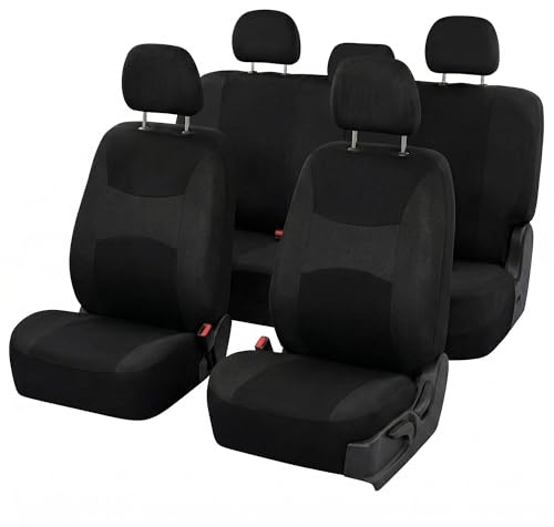FH Group Universal Car Seat Covers Full Set for SUV Truck Sedan Vans | All-Purpose Cloth Seat Cover Set Airbag Compatible Washable Split Bench Protector Interior Upgrade - Black